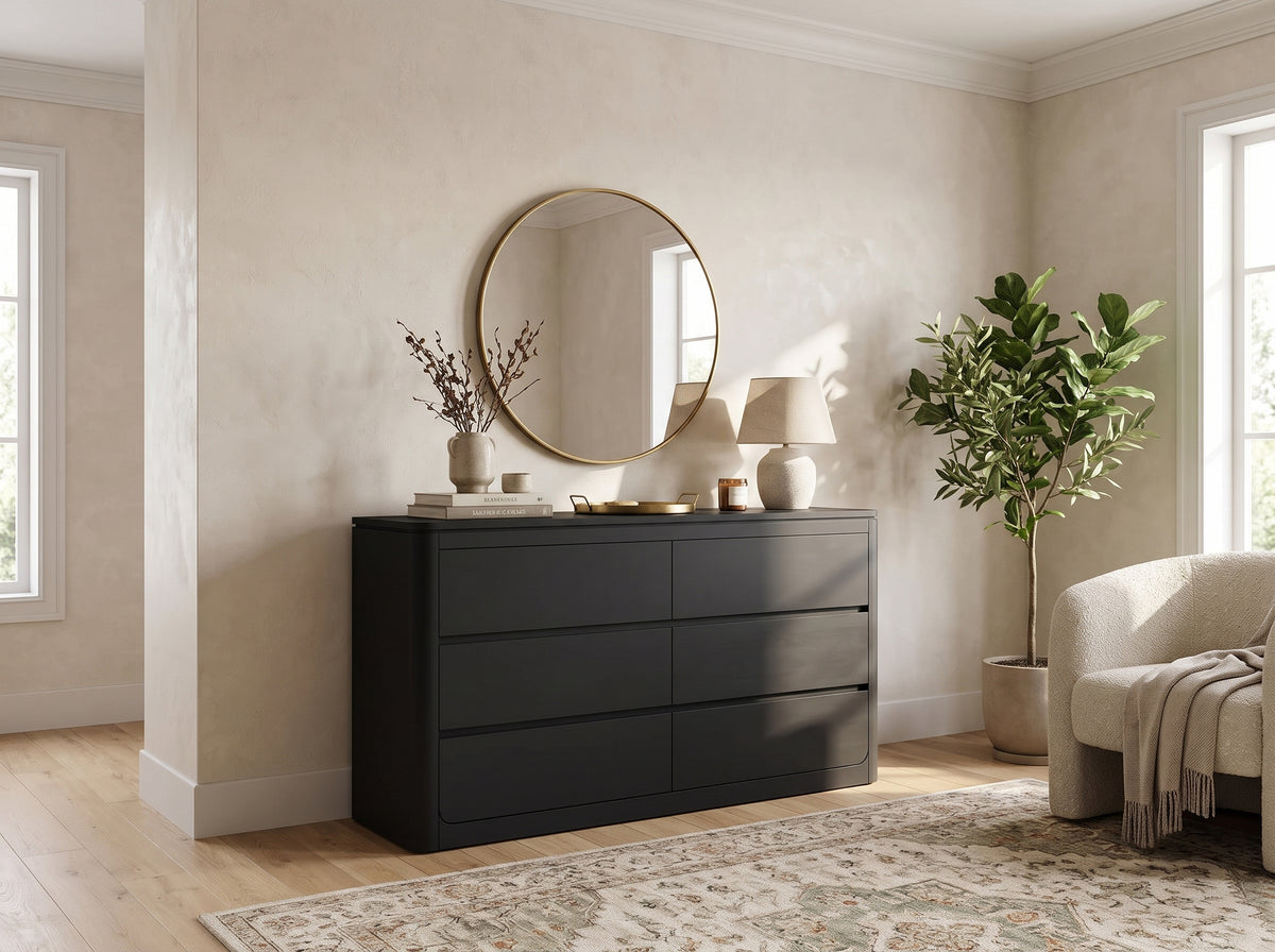 KIERAN Black 62" x 37" Height Dresser with Handless Drawer Fronts