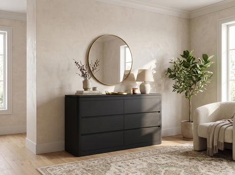 KIERAN Black 62" x 37" Height Dresser with Handless Drawer Fronts