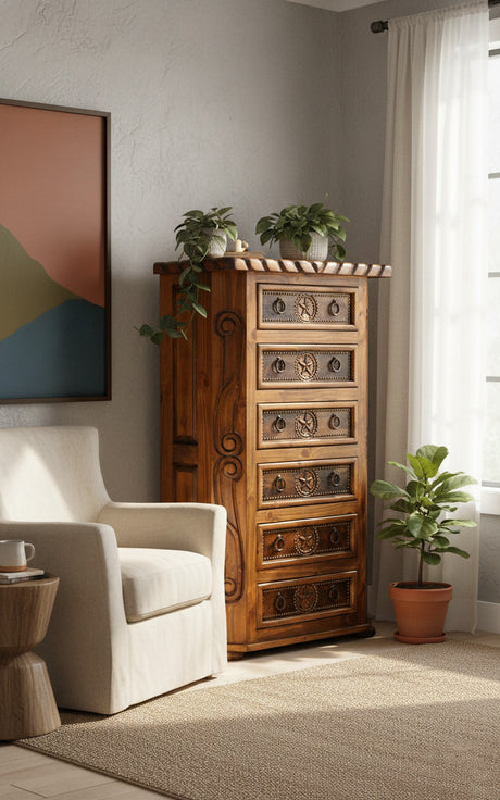 WESTON 37" Wide x 59" Height Chest with Real Cowhide