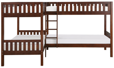 WILBUR Cherry 120" x 80" FOUR Bed Corner Bunk Bed
