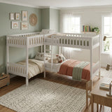 WILBUR White 120" x 80" FOUR Bed Corner Bunk Bed
