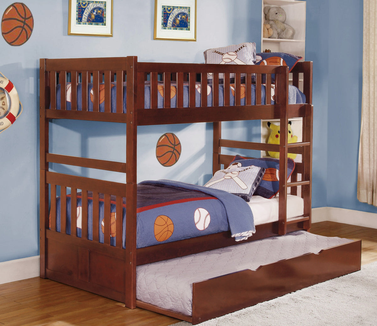 WILBUR Dark Cherry Twin over Twin Bunk Bed with Trundle
