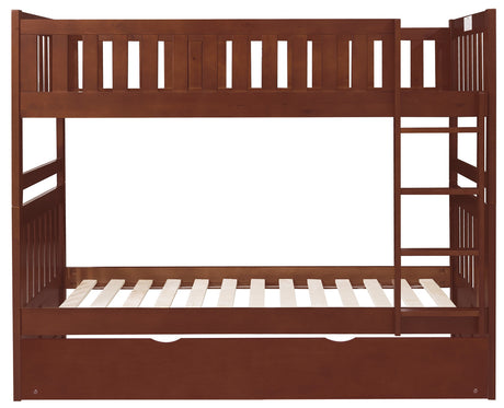 WILBUR Dark Cherry Twin over Twin Bunk Bed with Trundle