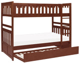 WILBUR Dark Cherry Twin over Twin Bunk Bed with Trundle