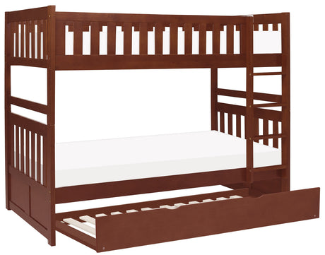 WILBUR Dark Cherry Twin over Twin Bunk Bed with Trundle