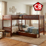 WILBUR Cherry 120" x 80" FOUR Bed Corner Bunk Bed with Drawers