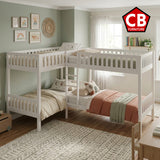 WILBUR White 120" x 80" FOUR Bed Corner Bunk Bed