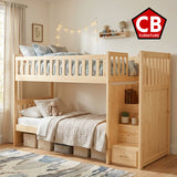 WILSON Natural Pine 97" Wide by 63" Height Twin Over Twin Stairway Bunkbed