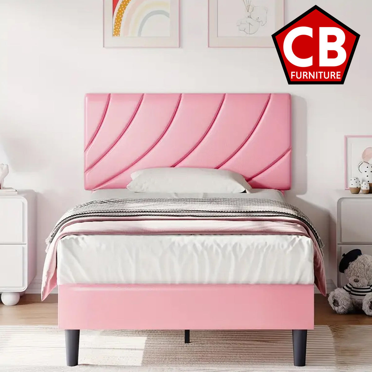WINONA Metallic Pink Faux Leather 43" Height Platform Bed
