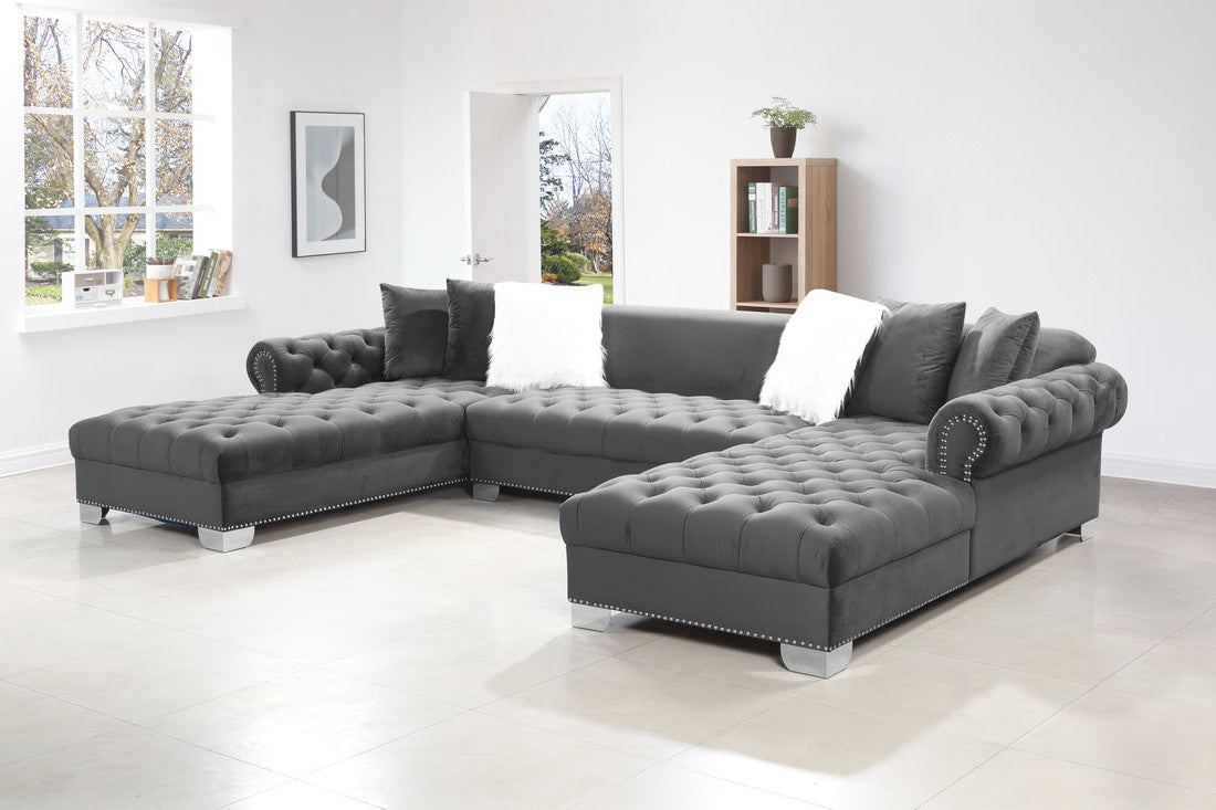 WYLIE Dark Gray Velvet Double Chaise Sectional