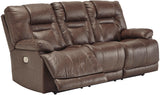WESLEY Brown 100% Top-Grain Leather Reclining Livingroom with Adjustable Lumbar and Headrests