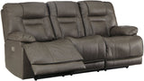Wesley Gray Top Grain Leather Reclining  Sofa with Adjustable Lumbar and Headrests