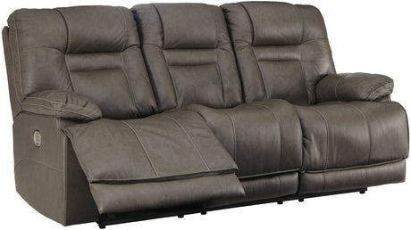 Wesley Gray Top Grain Leather Reclining  Sofa with Adjustable Lumbar and Headrests