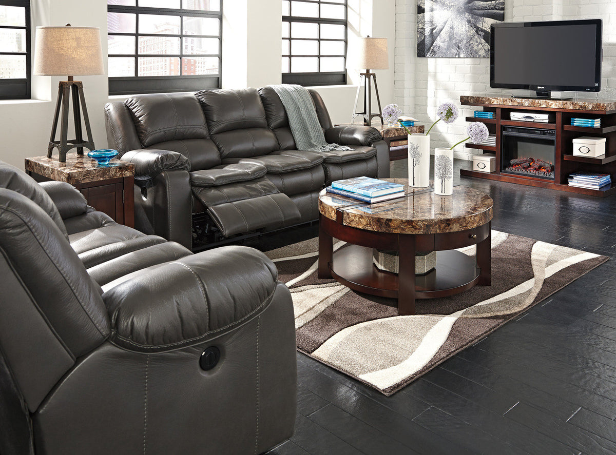 Wexford Grey Leather Reclining Loveseat