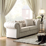 WILLIAMSBURG Neutral Tone Fabric Tufted Back Loveseat