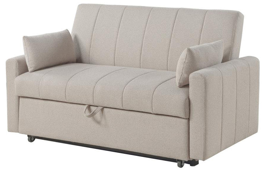 YALTA Latte Boucle Fabric 60" Wide Pull-Out Sofa Sleeper