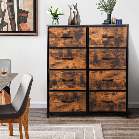 YESENIA Rustic Oak 35" Wide by 47" Tall 8-Drawer Dresser Chest (RTA)