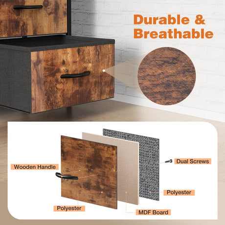 YESENIA Rustic Oak 35" Wide by 47" Tall 8-Drawer Dresser Chest (RTA)
