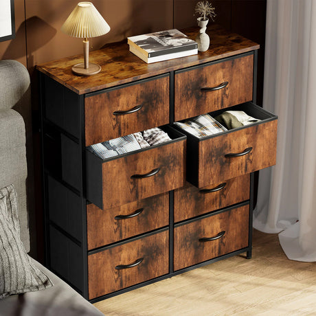 YESENIA Rustic Oak 35" Wide by 47" Tall 8-Drawer Dresser Chest (RTA)