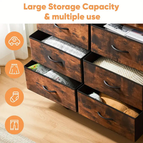 YESENIA Rustic Oak 35" Wide by 47" Tall 8-Drawer Dresser Chest (RTA)