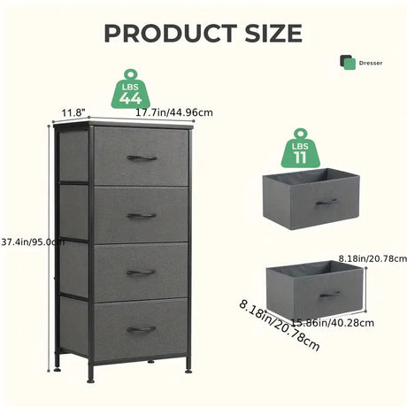 YESENIA Gray Fabric 18" x 37" COMPACT 4-Drawer Chest (RTA)