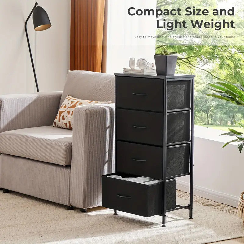 YESENIA Black Fabric 18" x 37" COMPACT 4-Drawer Chest (RTA)