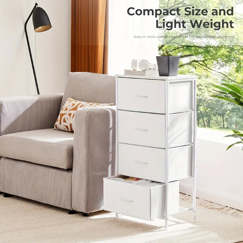 YESENIA White Fabric 18" x 37" COMPACT 4-Drawer Chest (RTA)