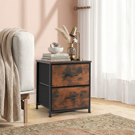 YESENIA Brown Fabric 18" x 20" COMPACT 2-Drawer Nightstand (RTA)