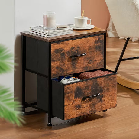 YESENIA Brown Fabric 18" x 20" COMPACT 2-Drawer Nightstand (RTA)