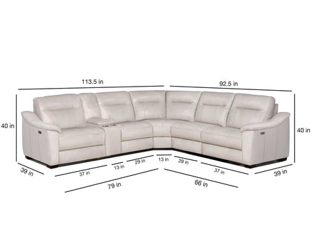 YASIEL Top-Grain Cream Leather Power Sectional with USB