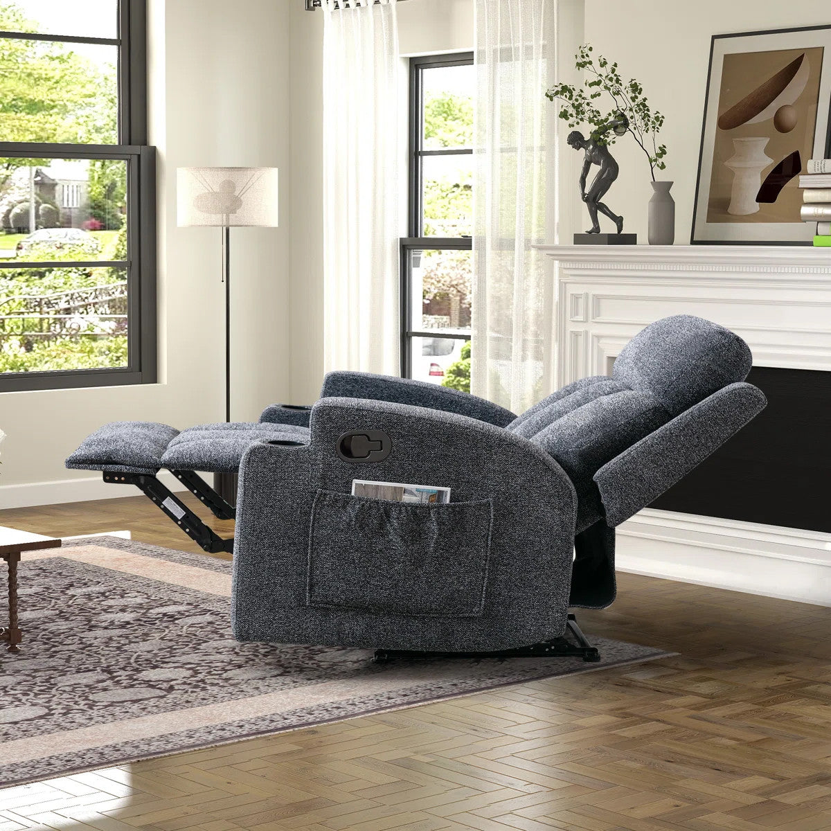 ZAIAM Dark Gray Linen 34" Wide x 42" Recliner with Vibration-Massage, Heating and Cupholders
