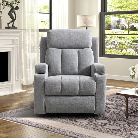 ZAIAM Light Gray Linen 34" Wide x 42" Recliner with Vibration-Massage, Heating and Cupholders