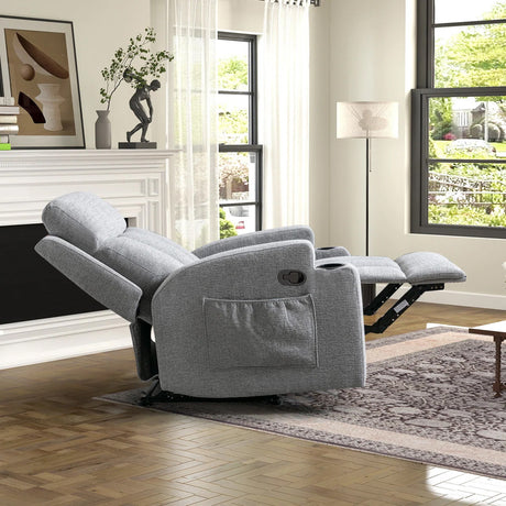 ZAIAM Light Gray Linen 34" Wide x 42" Recliner with Vibration-Massage, Heating and Cupholders