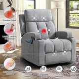 ZAIAM Light Gray Linen 34" Wide x 42" Recliner with Vibration-Massage, Heating and Cupholders