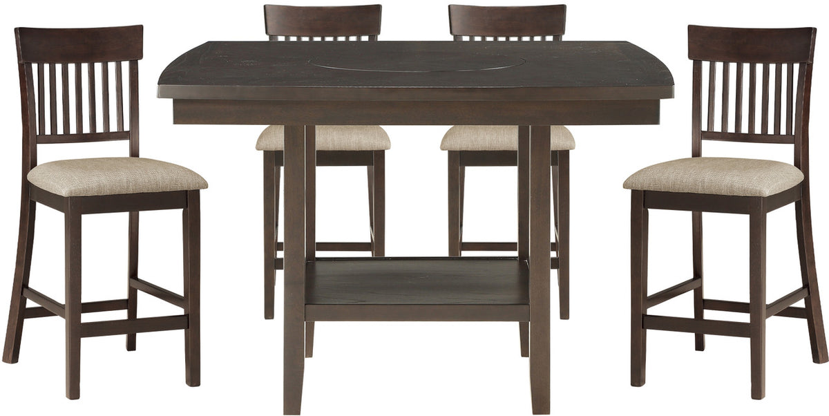ZALFARI 54" Wide 5 Piece Counter Height Set with Lazy Susan