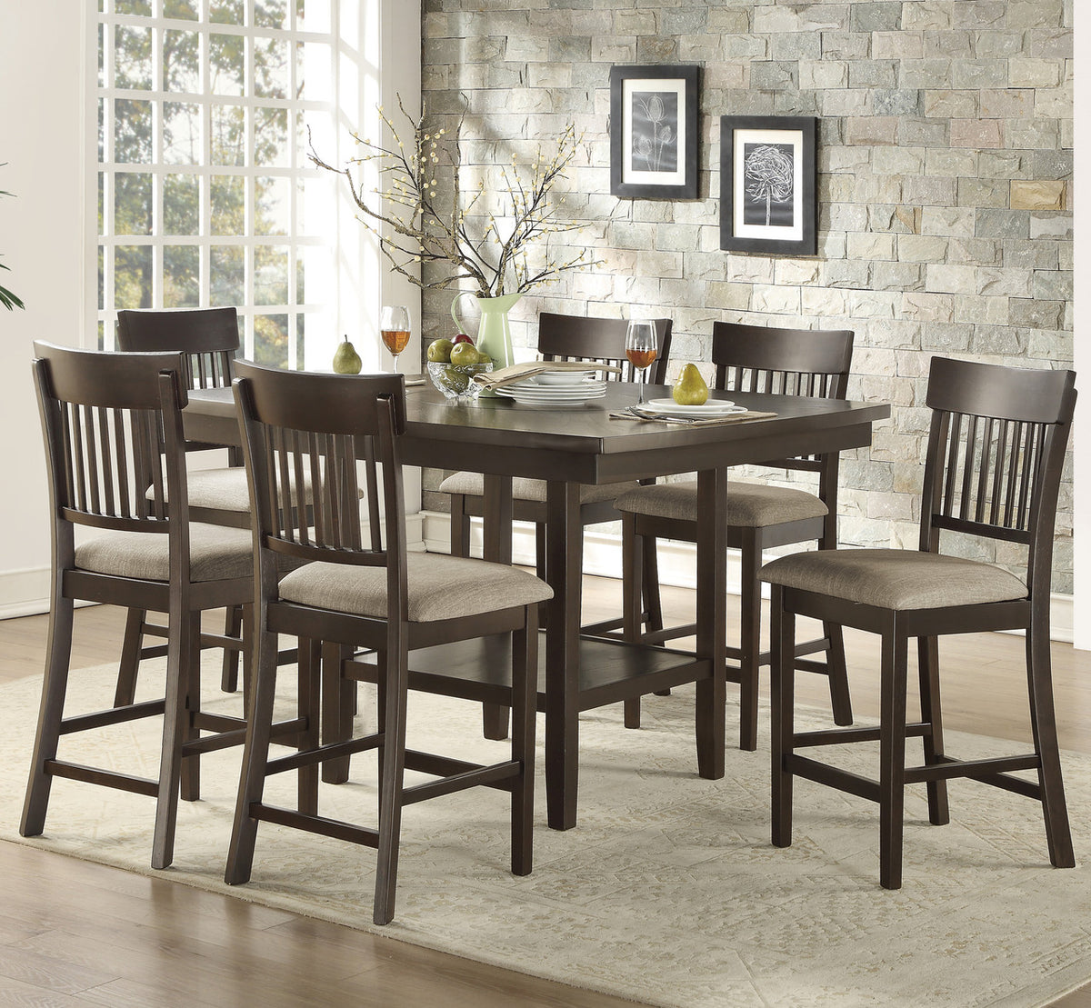 ZALFARI 7 Piece Counter Height Set with Lazy Susan