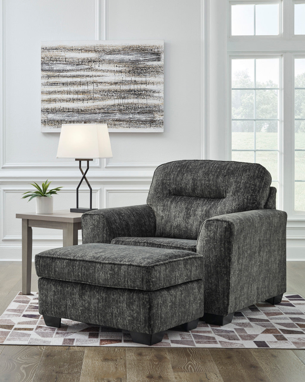 ZEKKI Gray Velvety 46" Wide Oversized Chair & Ottoman