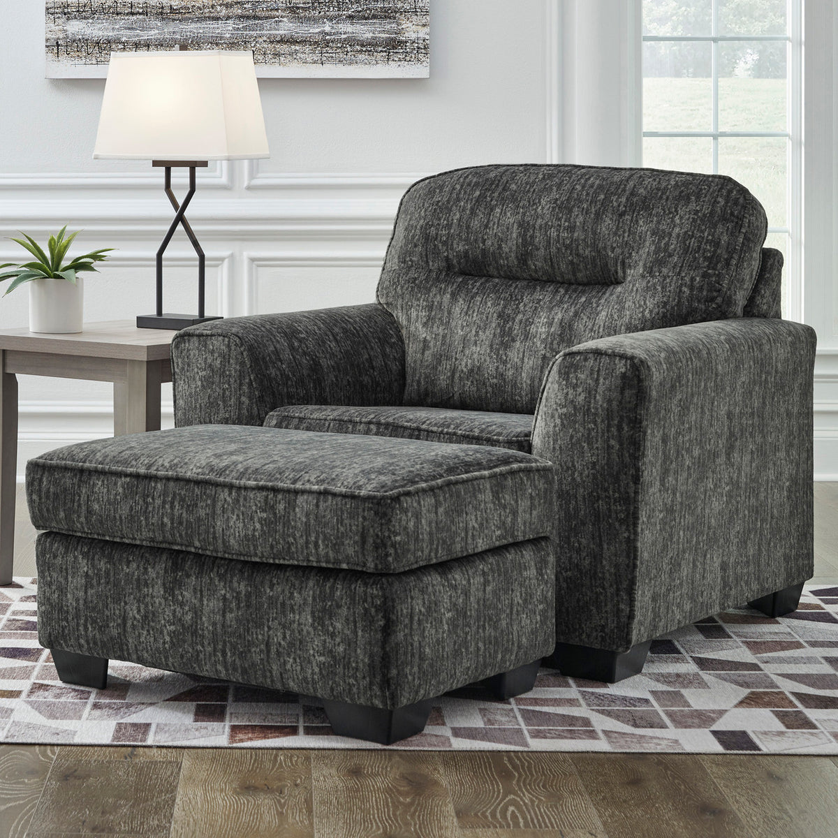 ZEKKI Gray Velvety 46" Wide Oversized Chair & Ottoman