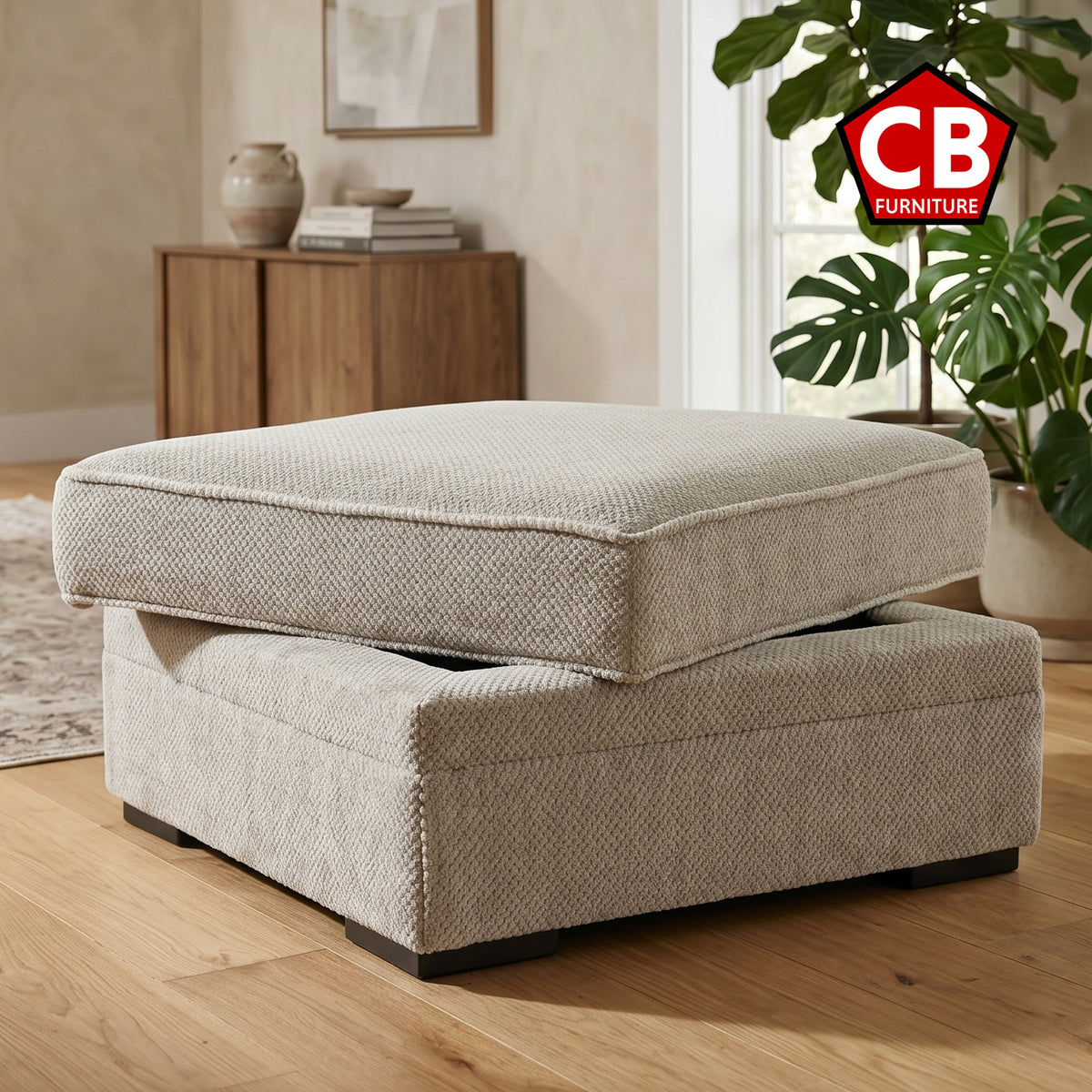 ZEMAYA Tan 38" x 38" Storage Ottoman with Cupholders