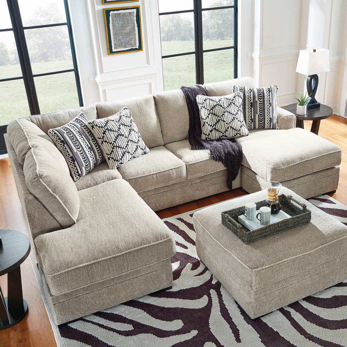 ZEMAYA Sisal Tan 125" Wide Double Chaise Sectional