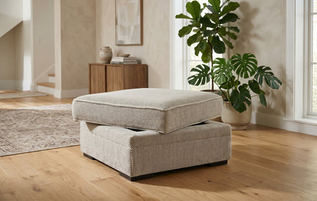 ZEMAYA Tan 38" x 38" Storage Ottoman with Cupholders