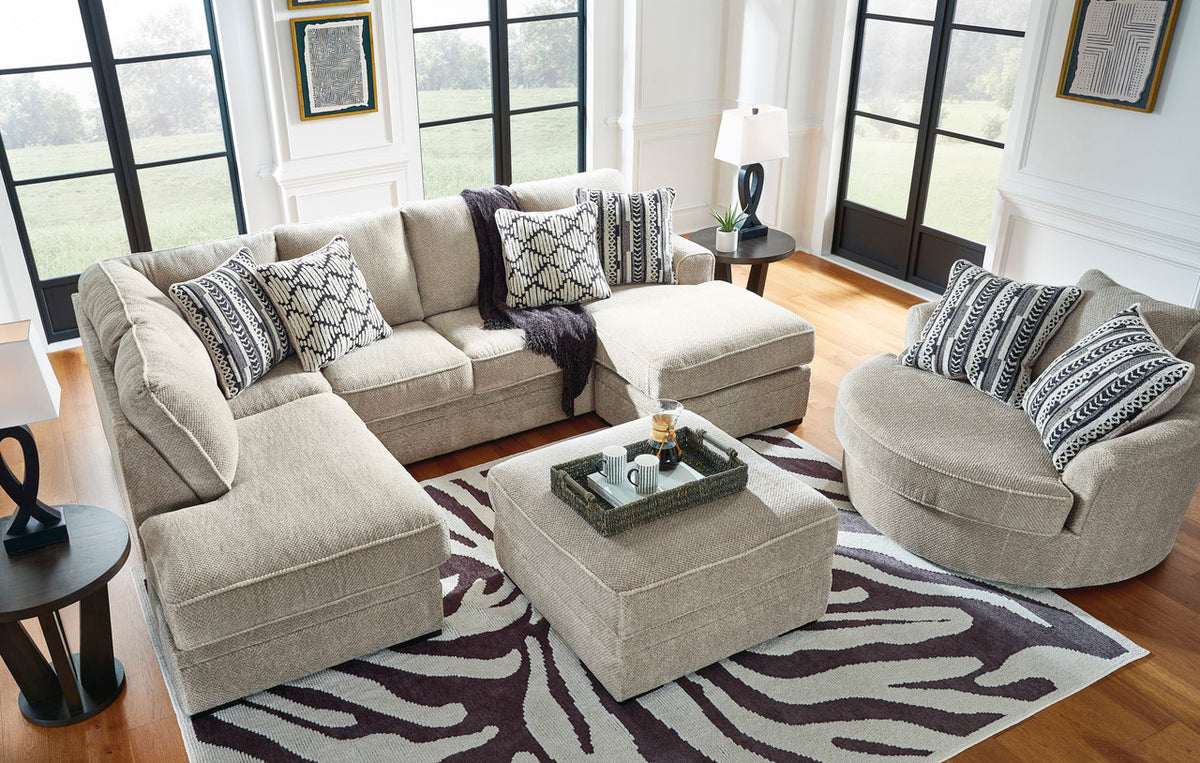 ZEMAYA Sisal Tan 125" Wide Double Chaise Sectional