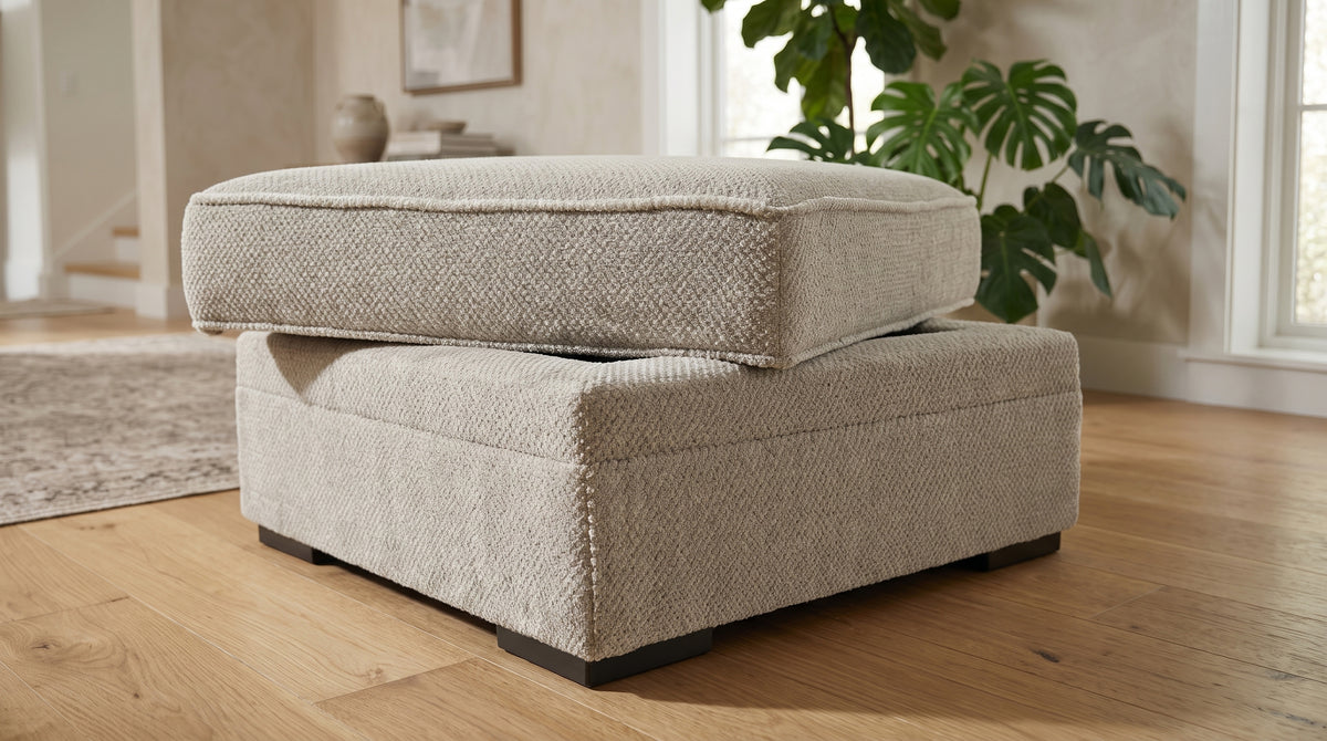 ZEMAYA Tan 38" x 38" Storage Ottoman with Cupholders