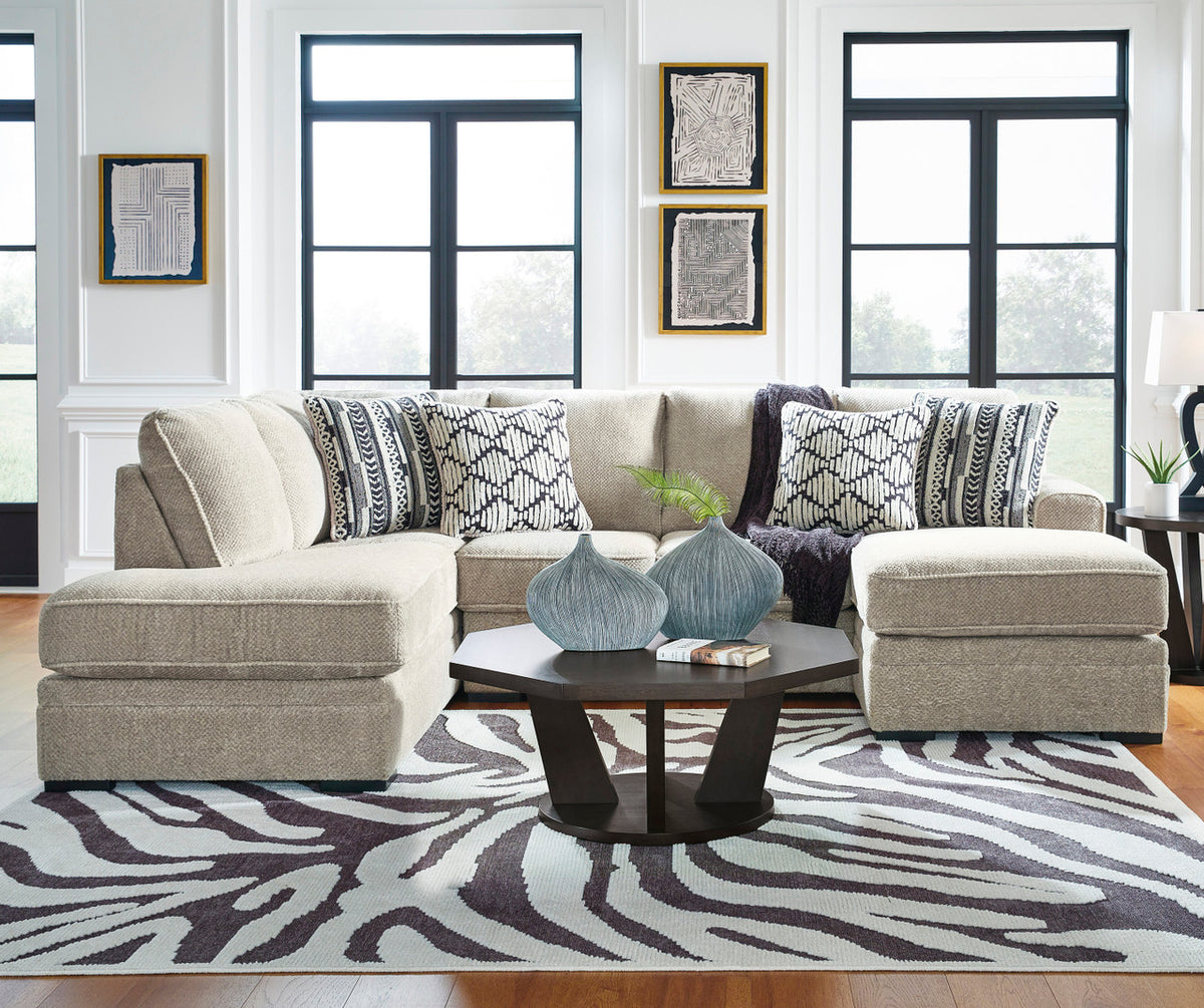 ZEMAYA Sisal Tan 125" Wide Double Chaise Sectional