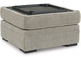ZEMAYA Tan 38" x 38" Storage Ottoman with Cupholders