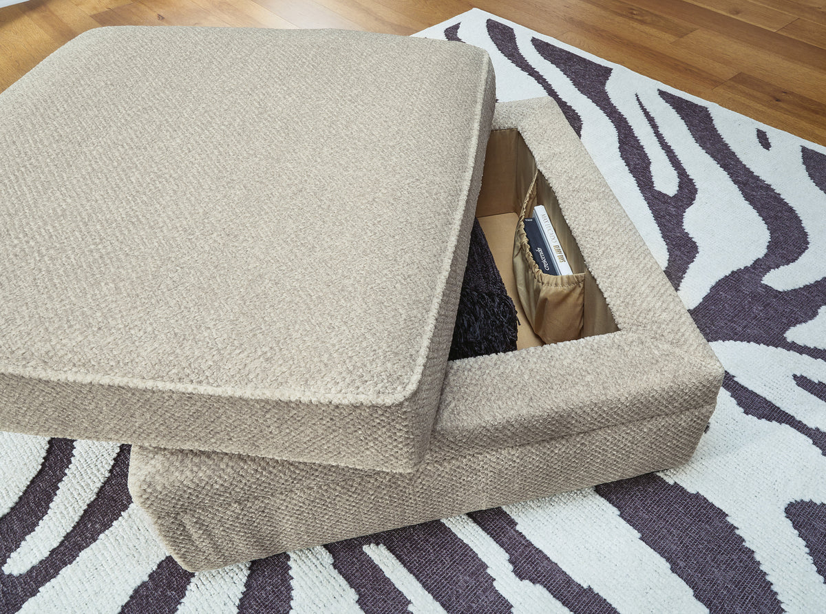 ZEMAYA Tan 38" x 38" Storage Ottoman with Cupholders
