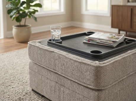 ZEMAYA Tan 38" x 38" Storage Ottoman with Cupholders