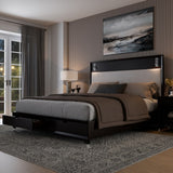 ZENDRO Black Bedroom Set with Fabric LED Bed