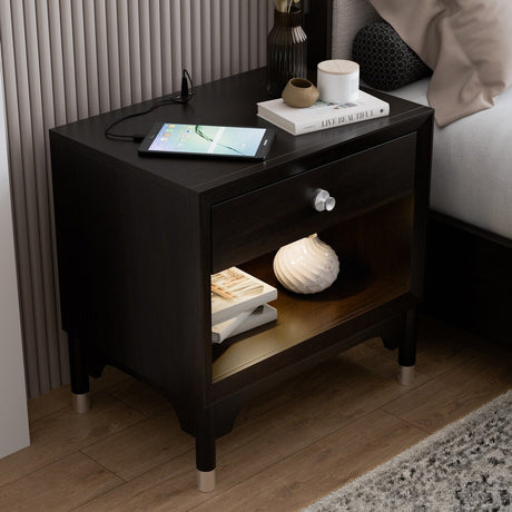 ZENDRO Black Bedroom Set with Fabric LED Bed