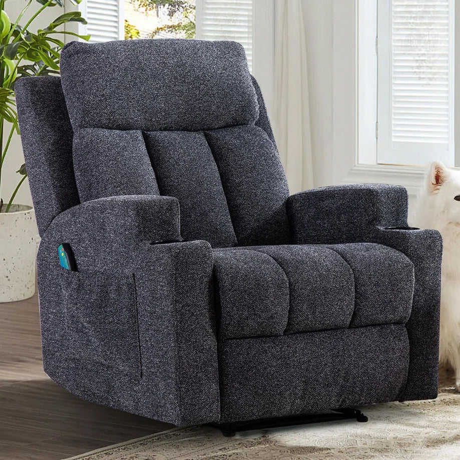 ZAIAM Dark Gray Linen 34" Wide x 42" Recliner with Vibration-Massage, Heating and Cupholders